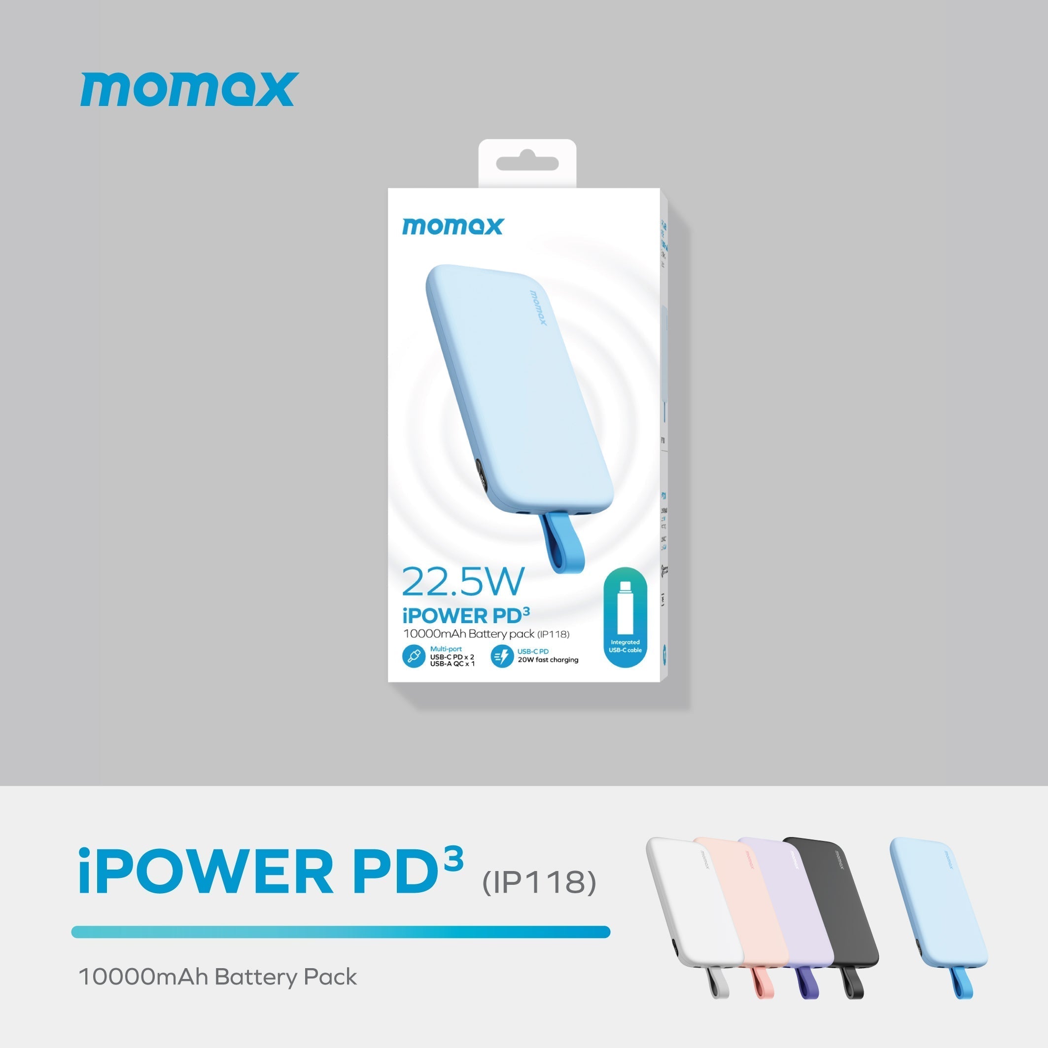 iPower بطارية شحن متنقلة من موماكس 10000 مللي أمبير مع كيبل USB-C | وردي iPower بطارية شحن متنقلة من موماكس 10000 مللي أمبير مع كيبل USB-C | وردي